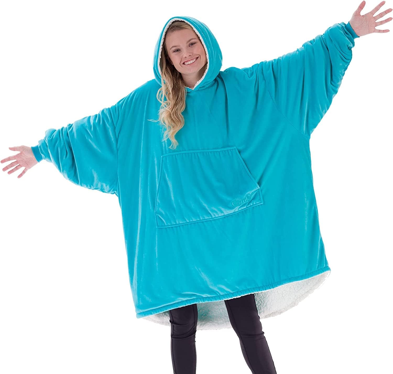 THE COMFY Original | Sherpa Lined Microfiber Fleece Wearable Blanket, Oversized Design with Hood and Pocket from Shark Tank