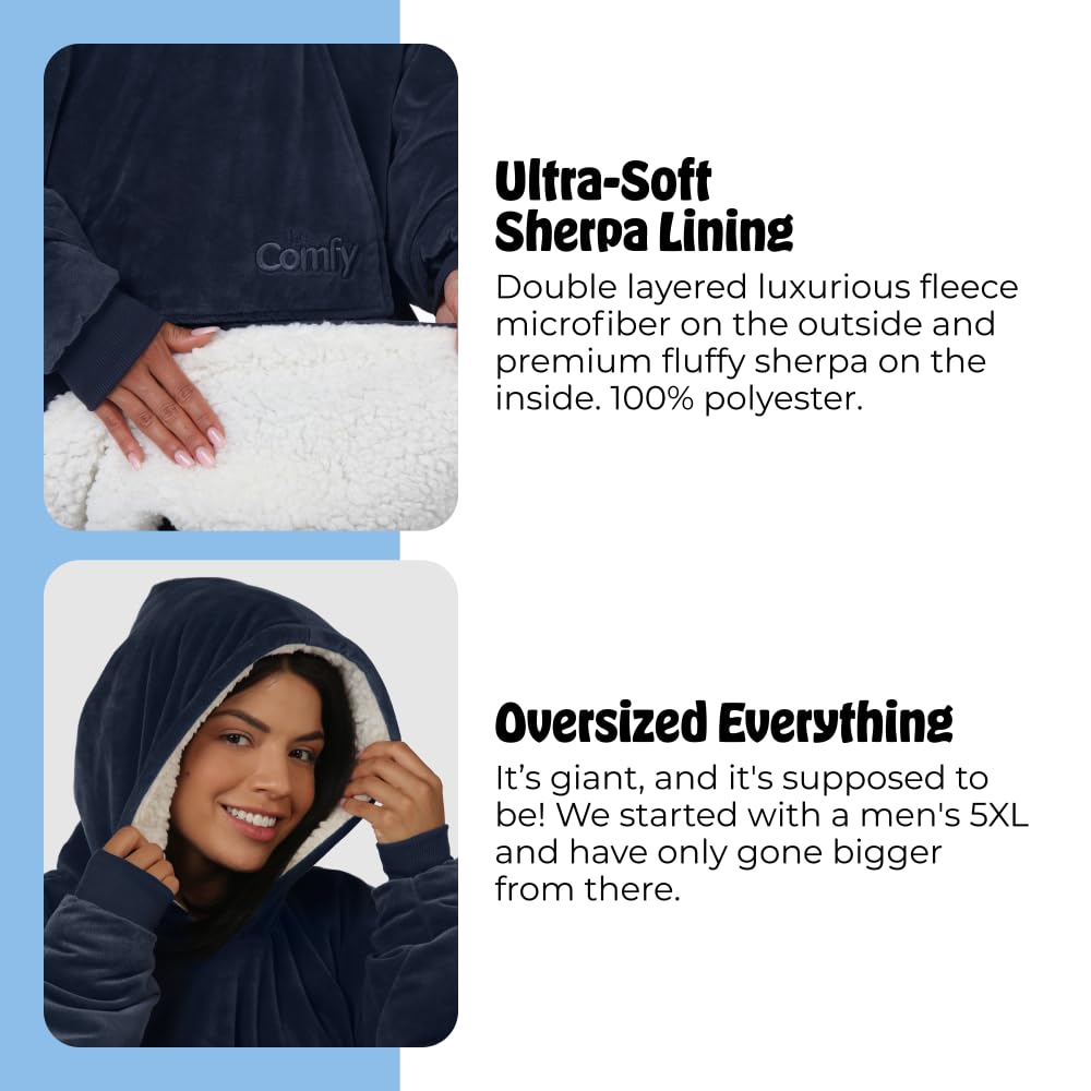 THE COMFY Original | Sherpa Lined Microfiber Fleece Wearable Blanket, Oversized Design with Hood and Pocket from Shark Tank