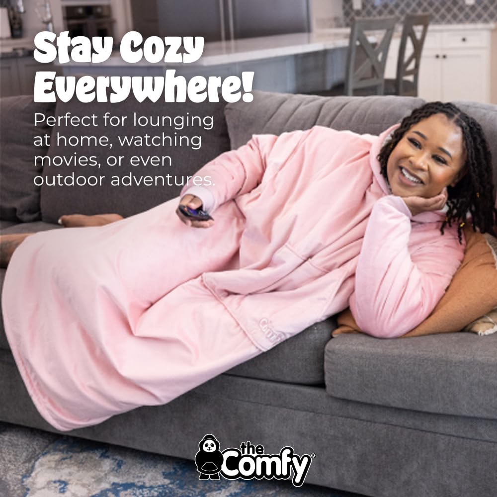 THE COMFY Original | Sherpa Lined Microfiber Fleece Wearable Blanket, Oversized Design with Hood and Pocket from Shark Tank