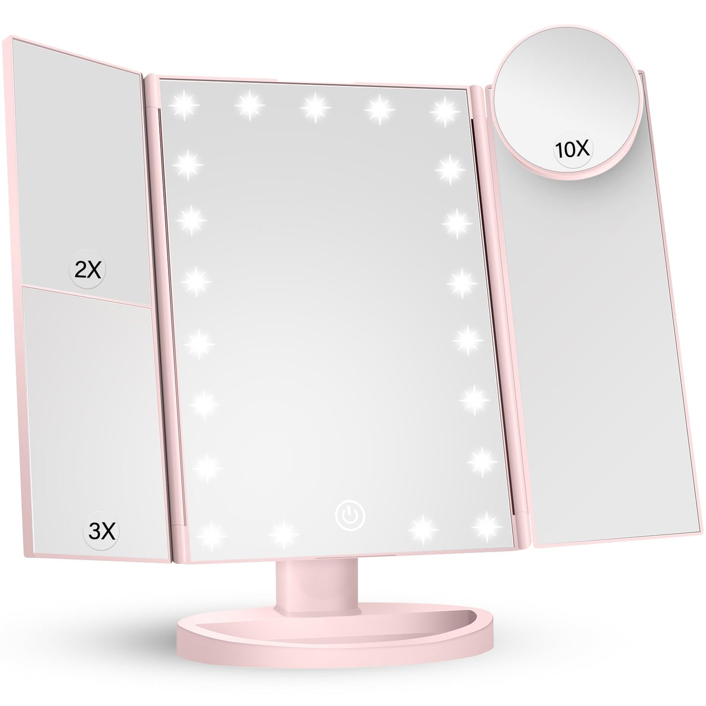 HUONUL Makeup Mirror Vanity Mirror with Lights, 2X, 3X, 10X Magnification, Touch Control, Trifold, White, 9.4" L x 13.4" W, Modern Style, Dresser Mount, Bathroom