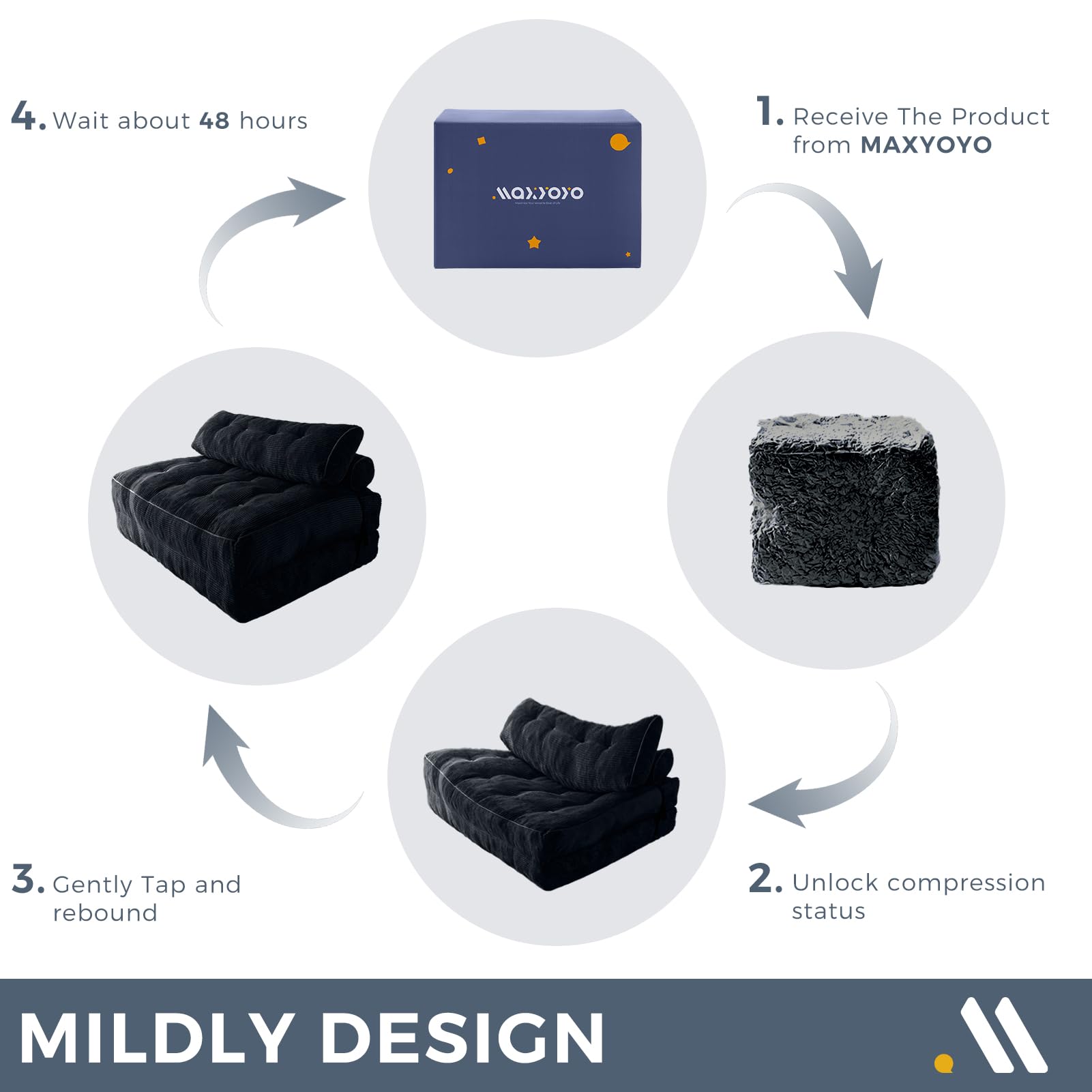 MAXYOYO Folding Sofa Bed, Convertible Sleeper Chair with Pillow Foldable Mattress with Back Support, Portable Fold Out Chair Bed Comfy Floor Sofa Lounge for Living Room Bedroom, Dark Grey, Single