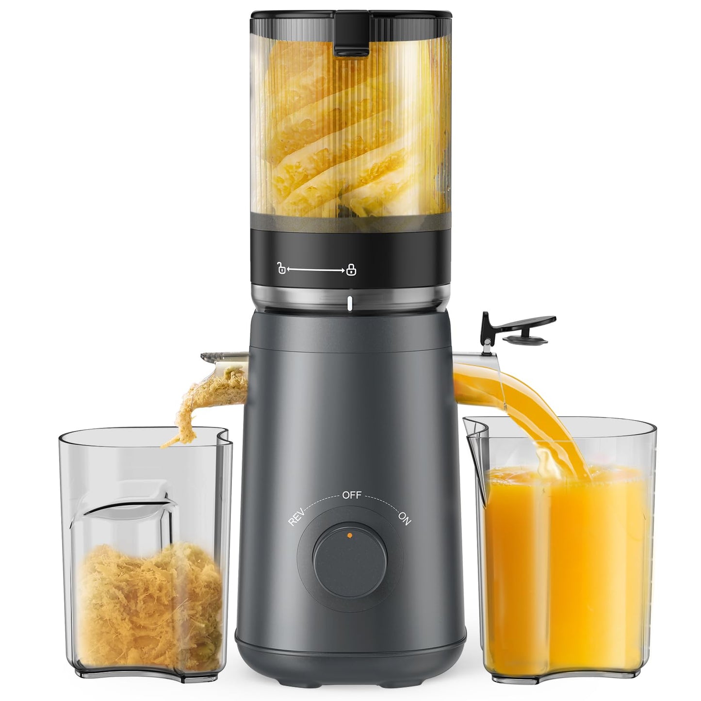 Juicer Machines, TUUMIIST Cold Press Juicer with 5.3" Extra Large Feed Chute Fit Whole Fruits & Vegetables Easy to Clean, High Juice Yield, BPA Free (Black)