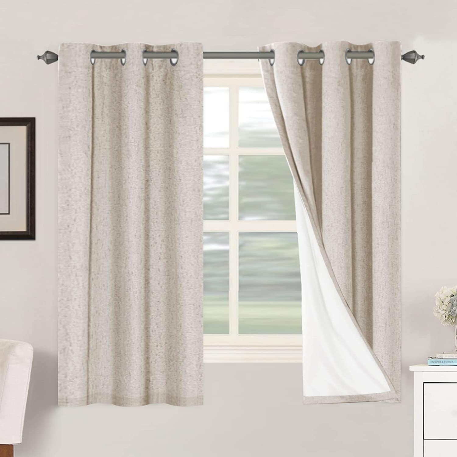 H.VERSAILTEX Linen 100% Blackout Curtains for Bedroom Full Light Blocking Curtains, Textured Window Curtain for Living Room 84 inch Grommet, Energy Efficient Curtains White Liner(2 Panels, Natural)