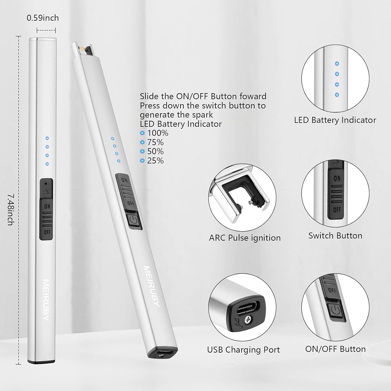 MEIRUBY Electric Candle Lighter, Christmas Stocking Stuffers Gifts for Women Mom Men Wife Sister, USB Arc Rechargeable Windproof Long Lighter for Candle BBQ Housewarming Birthday Gifts Idals