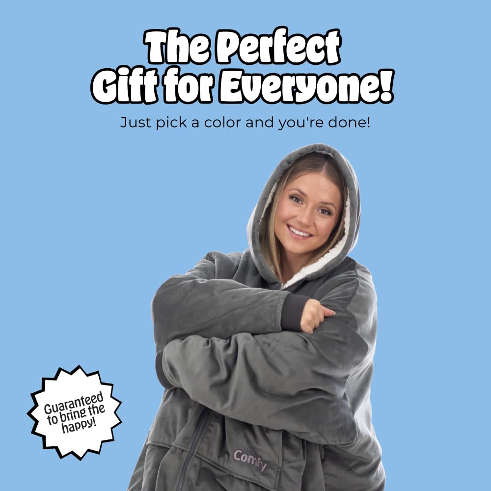 THE COMFY Original | Sherpa Lined Microfiber Fleece Wearable Blanket, Oversized Design with Hood and Pocket from Shark Tank