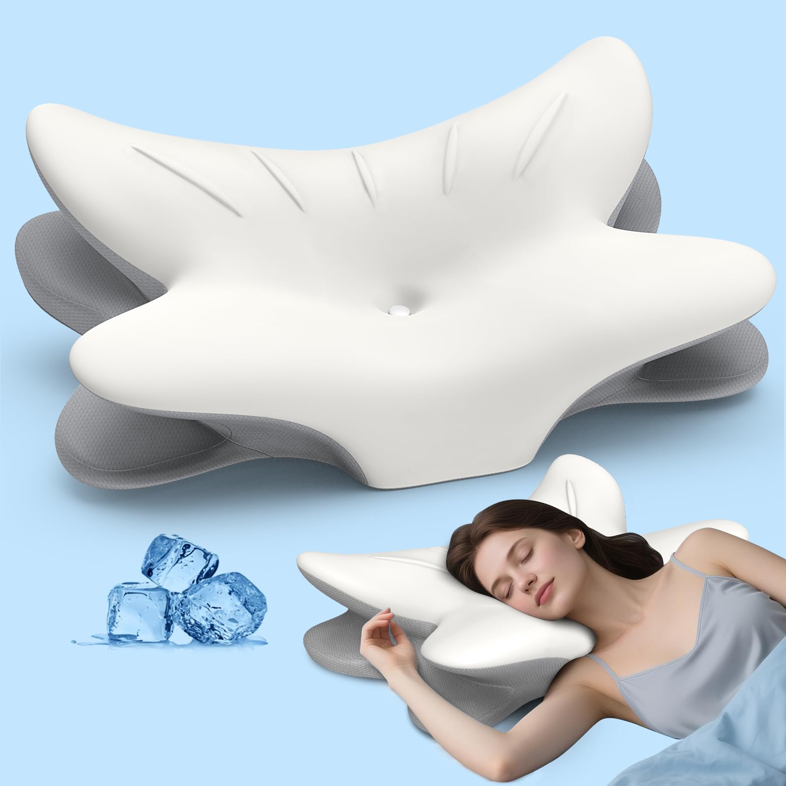 Cervical Neck Pillow for Pain Relief, Ergonomic Side Sleeper Pillow for Sleeping, Orthopedic Contour Memory Foam Bed Rest Pillows for Sleeping, Cooling Cervical Pillow for Back Stomach Sleepers