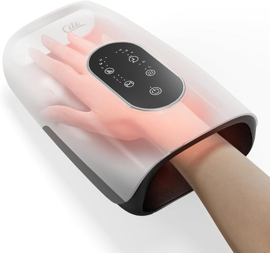 CILI Larger Size Hand Massager with Heat and Compression, Finger, Palm, Wrist and Hand Massager for Arthritis and Carpal Tunnel Relief, USB-C Rechargeable, Gift for Mom/Women, White