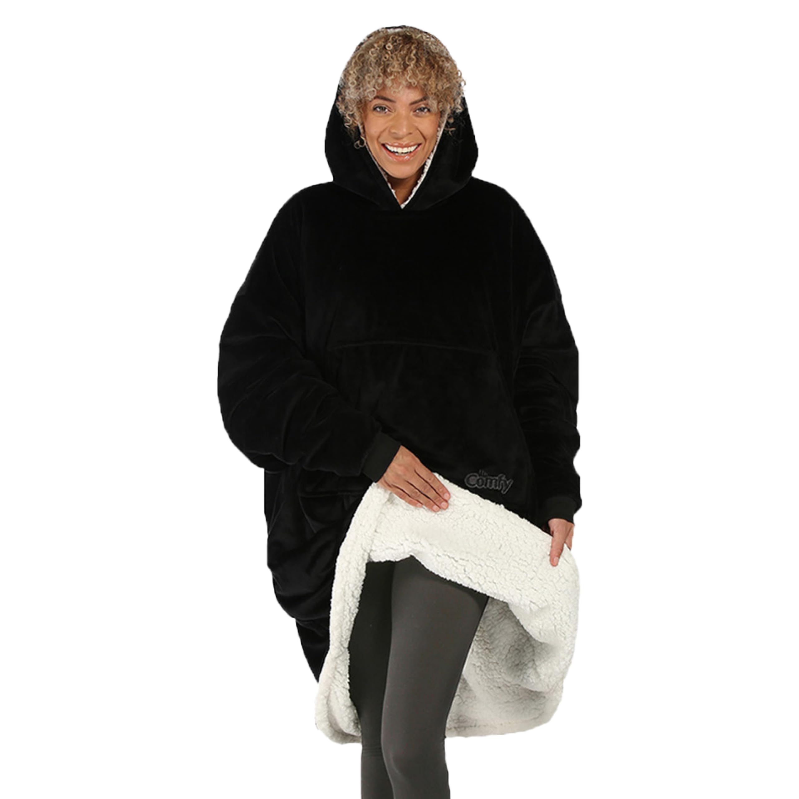 THE COMFY Original | Sherpa Lined Microfiber Fleece Wearable Blanket, Oversized Design with Hood and Pocket from Shark Tank