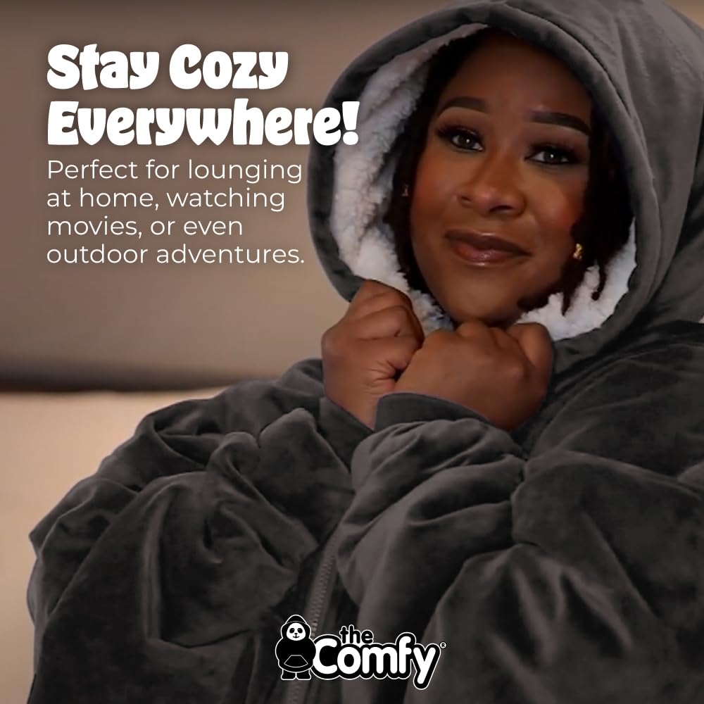 THE COMFY Original | Sherpa Lined Microfiber Fleece Wearable Blanket, Oversized Design with Hood and Pocket from Shark Tank