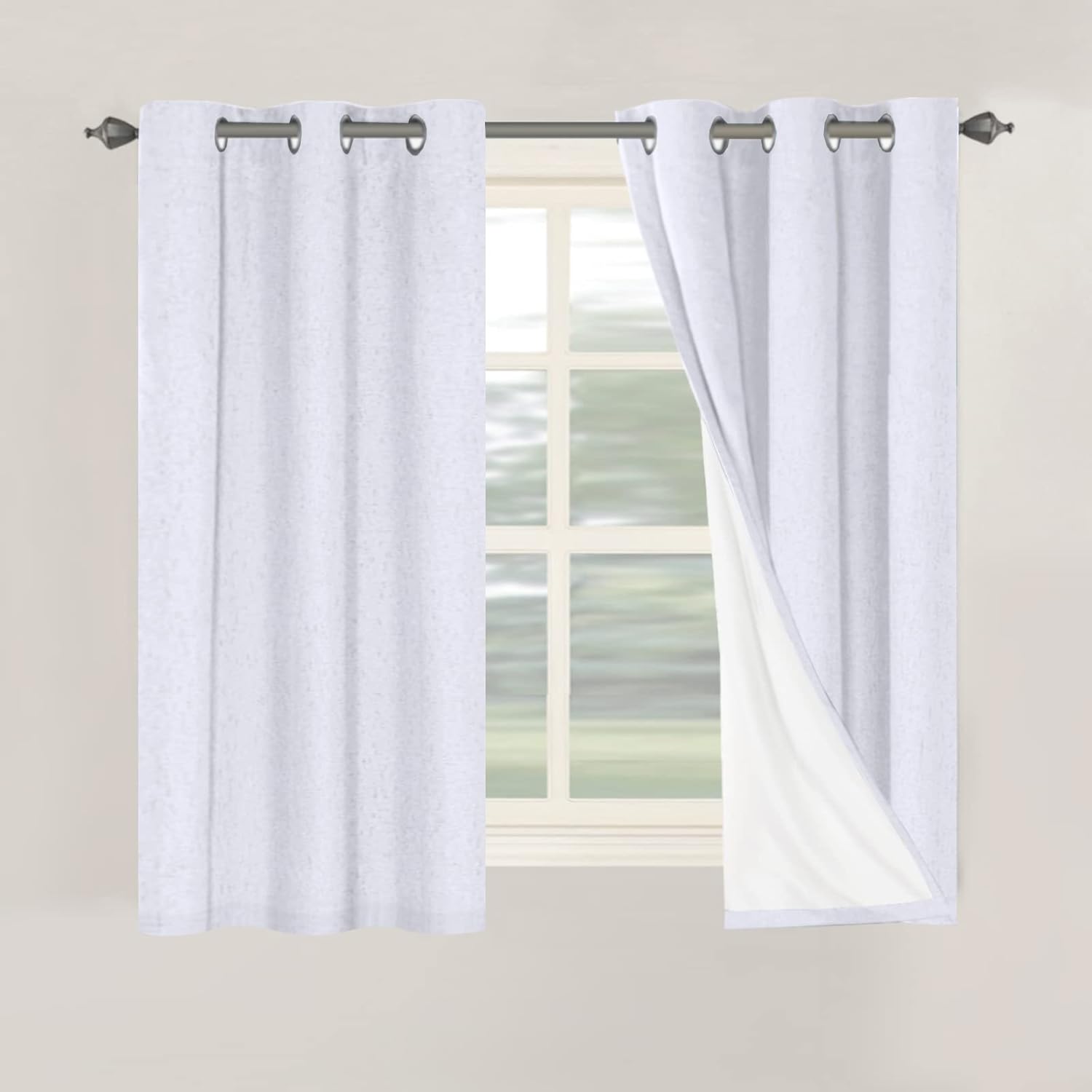 H.VERSAILTEX Linen 100% Blackout Curtains for Bedroom Full Light Blocking Curtains, Textured Window Curtain for Living Room 84 inch Grommet, Energy Efficient Curtains White Liner(2 Panels, Natural)