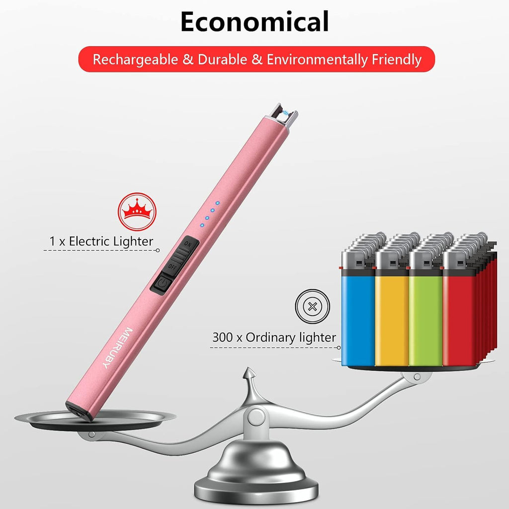 MEIRUBY Electric Candle Lighter, Christmas Stocking Stuffers Gifts for Women Mom Men Wife Sister, USB Arc Rechargeable Windproof Long Lighter for Candle BBQ Housewarming Birthday Gifts Idals