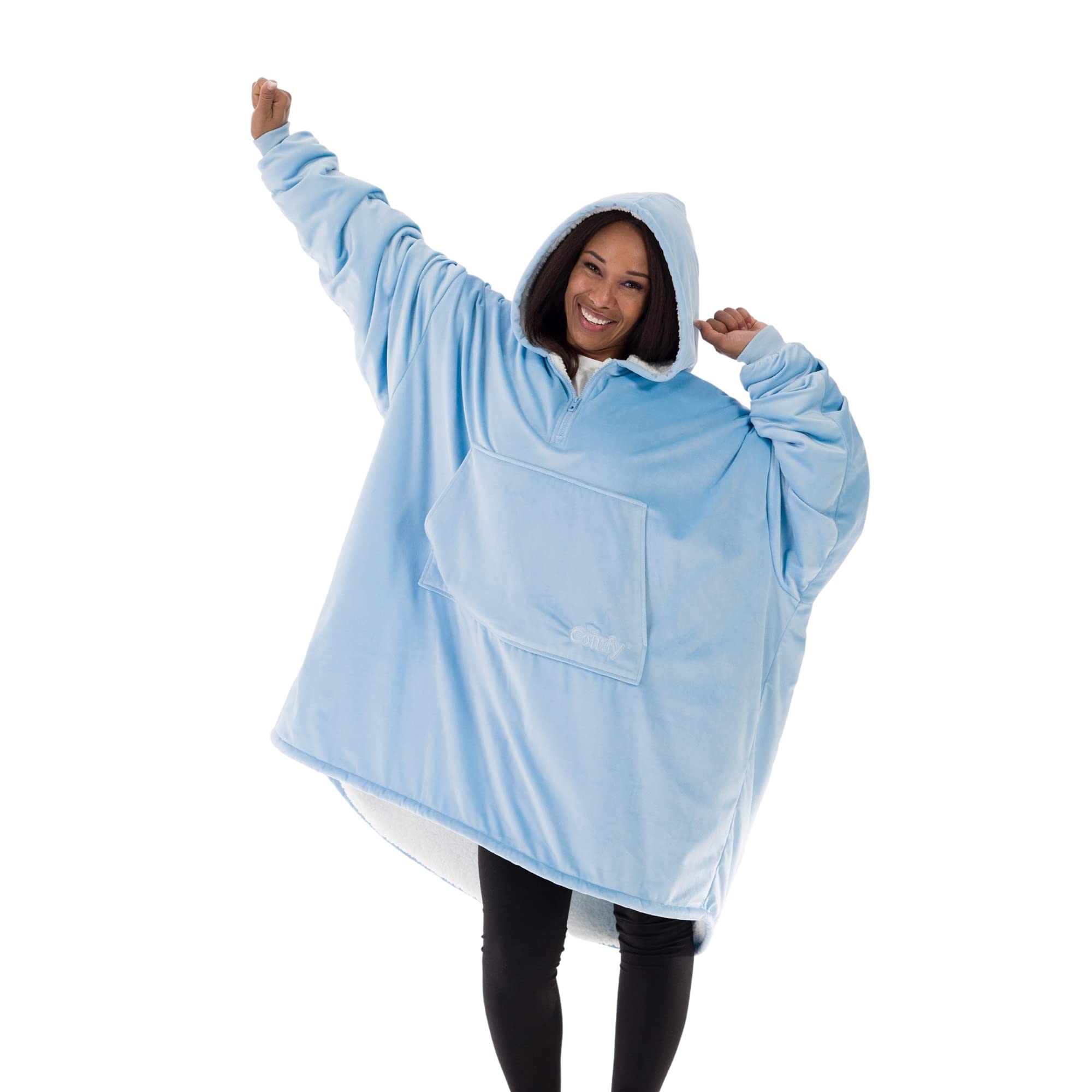 THE COMFY Original | Sherpa Lined Microfiber Fleece Wearable Blanket, Oversized Design with Hood and Pocket from Shark Tank