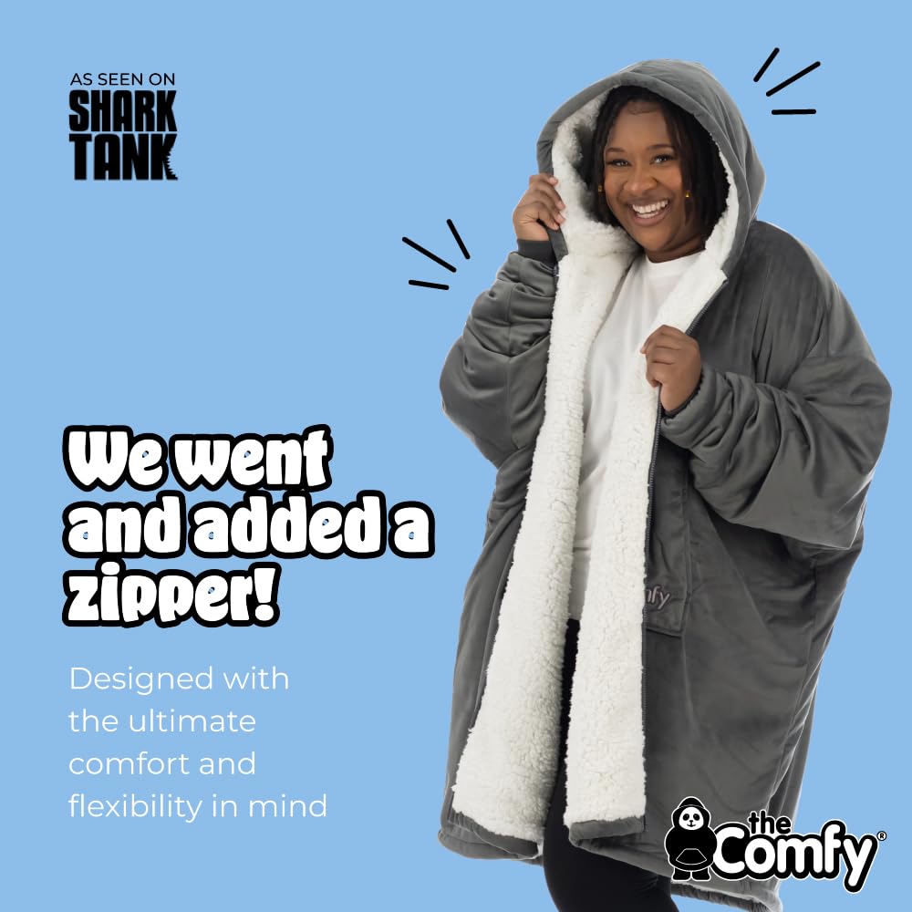 THE COMFY Original | Sherpa Lined Microfiber Fleece Wearable Blanket, Oversized Design with Hood and Pocket from Shark Tank