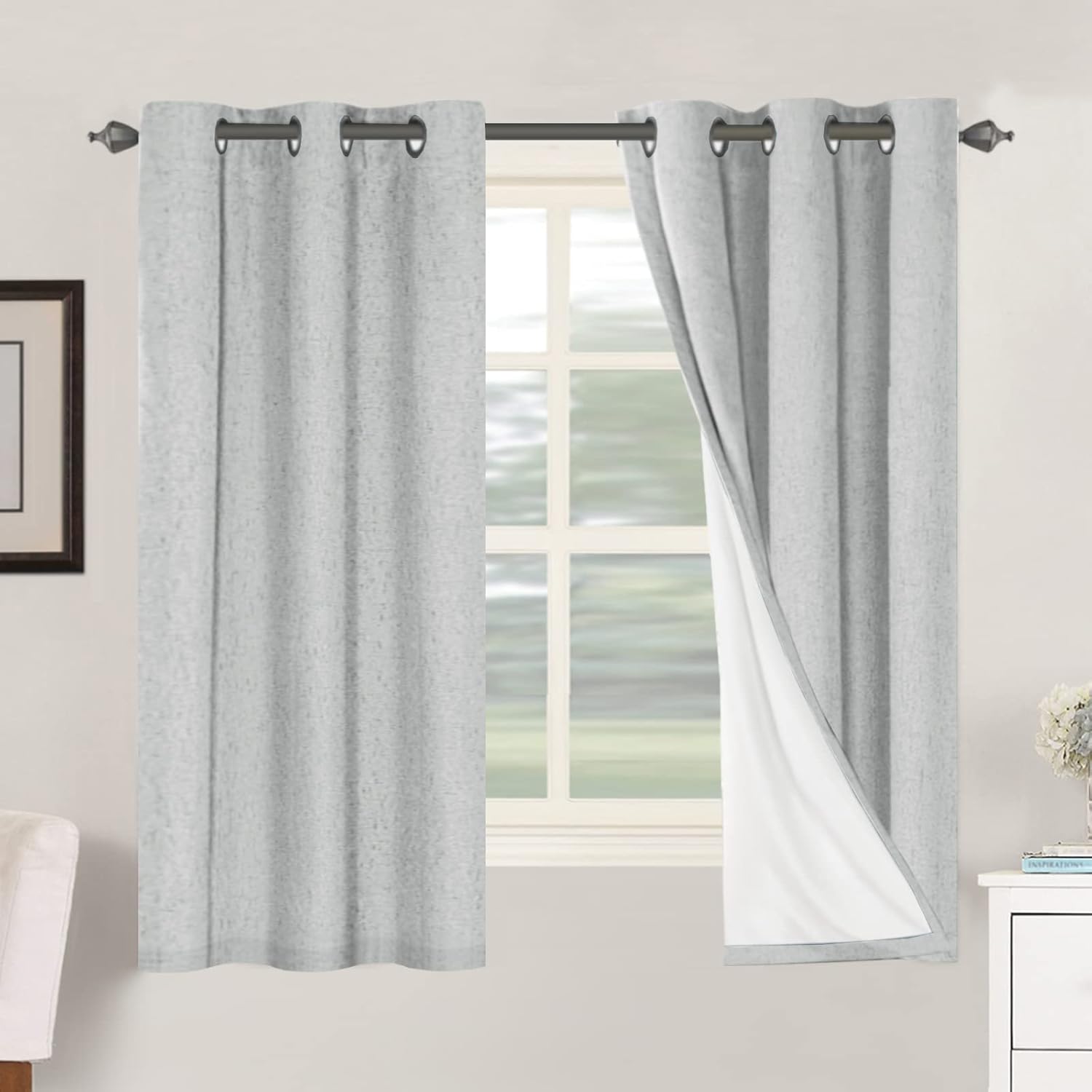 H.VERSAILTEX Linen 100% Blackout Curtains for Bedroom Full Light Blocking Curtains, Textured Window Curtain for Living Room 84 inch Grommet, Energy Efficient Curtains White Liner(2 Panels, Natural)