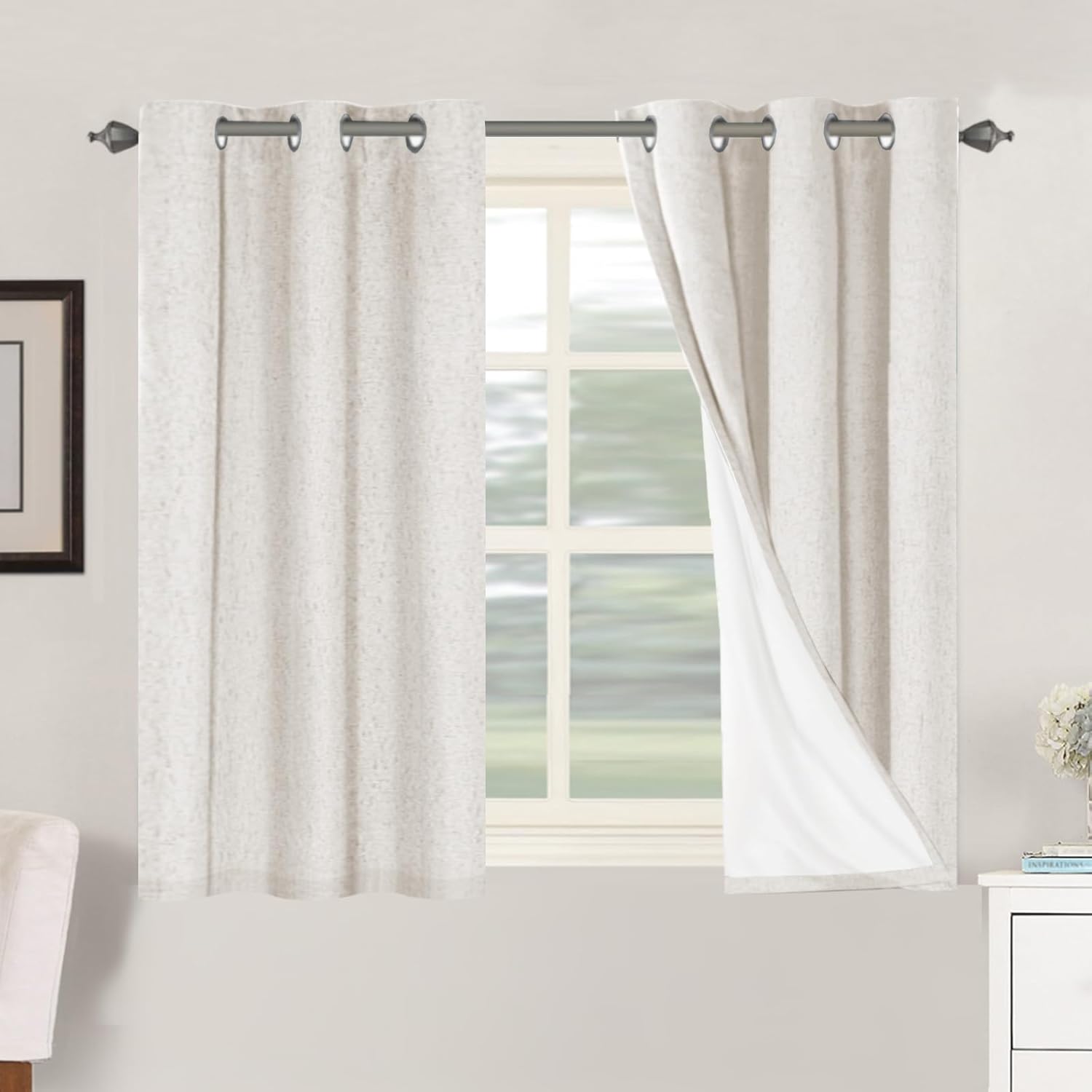 H.VERSAILTEX Linen 100% Blackout Curtains for Bedroom Full Light Blocking Curtains, Textured Window Curtain for Living Room 84 inch Grommet, Energy Efficient Curtains White Liner(2 Panels, Natural)