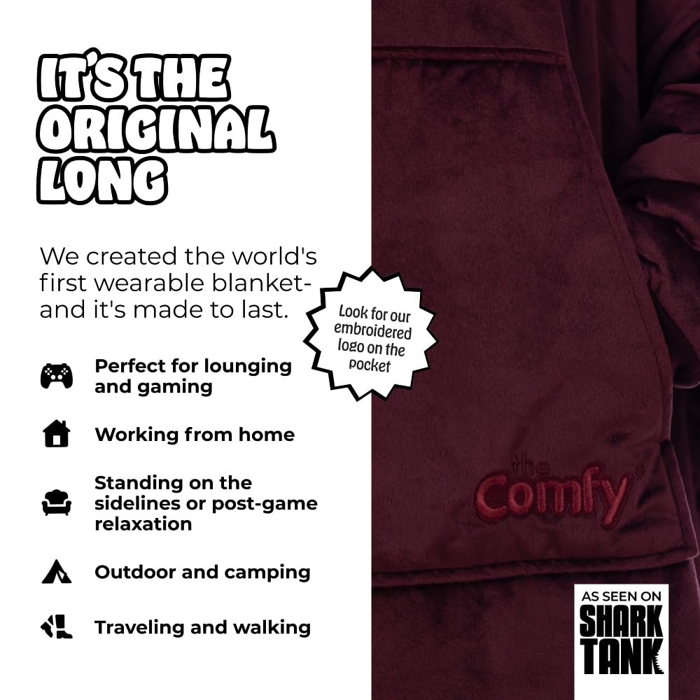 THE COMFY Original | Sherpa Lined Microfiber Fleece Wearable Blanket, Oversized Design with Hood and Pocket from Shark Tank