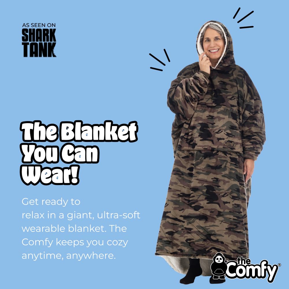 THE COMFY Original | Sherpa Lined Microfiber Fleece Wearable Blanket, Oversized Design with Hood and Pocket from Shark Tank
