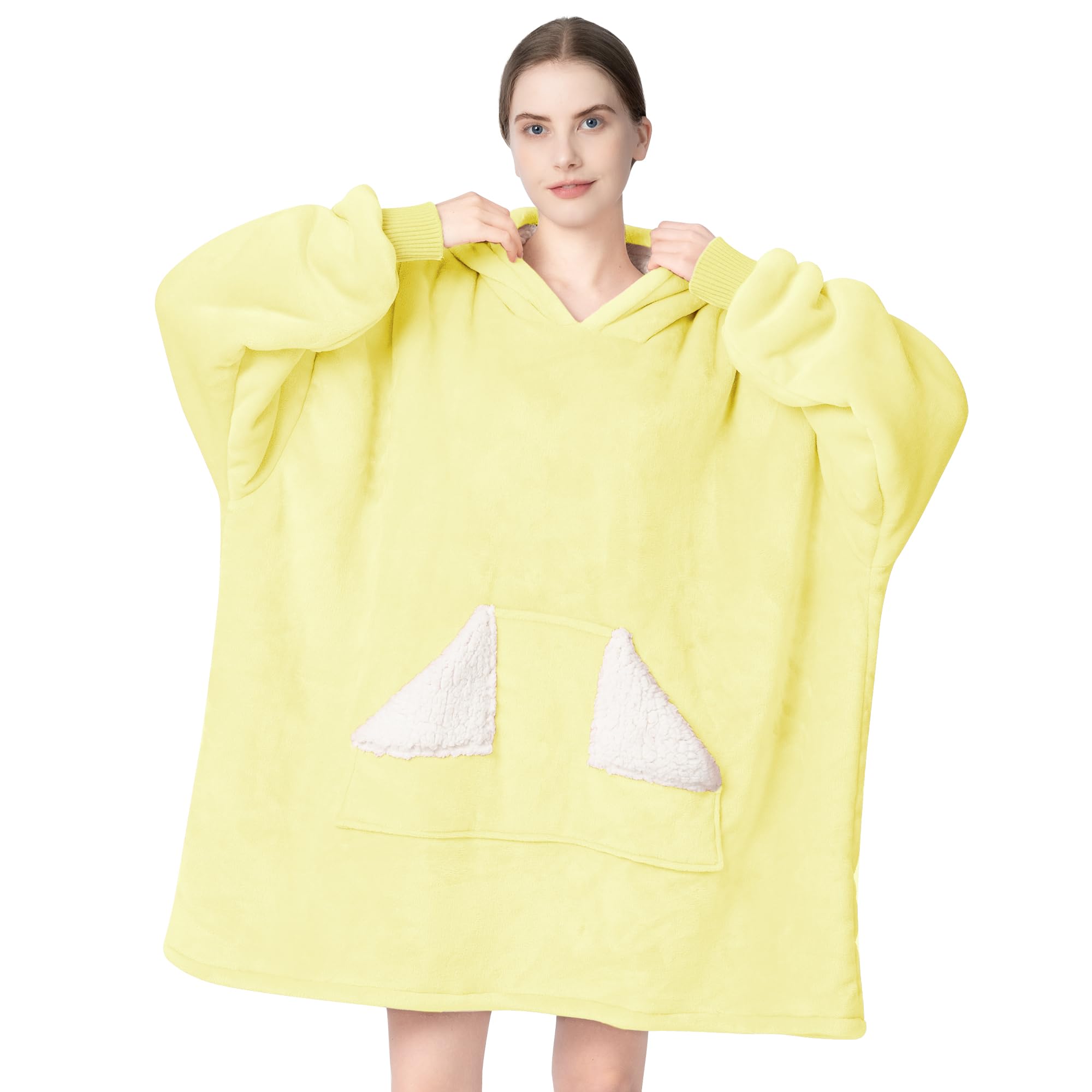 Touchat Wearable Blanket Hoodie, Oversized Sherpa Fleece Sweatshirt Blanket with Giant Hood Pocket and Sleeves for Adult, Warm & Cozy Grey Blanket Gifts for Women