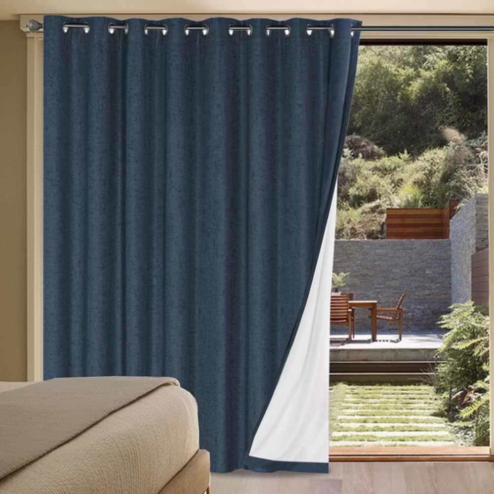 H.VERSAILTEX Linen 100% Blackout Curtains for Bedroom Full Light Blocking Curtains, Textured Window Curtain for Living Room 84 inch Grommet, Energy Efficient Curtains White Liner(2 Panels, Natural)