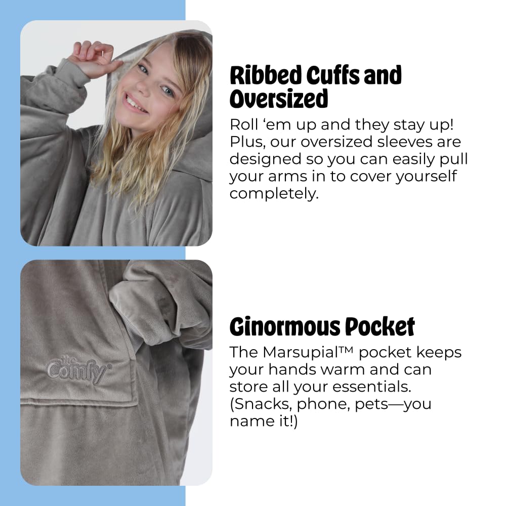 THE COMFY Original | Sherpa Lined Microfiber Fleece Wearable Blanket, Oversized Design with Hood and Pocket from Shark Tank