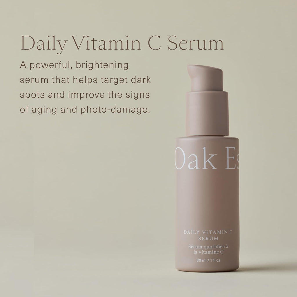 Oak Essentials Daily Vitamin C Serum | Face Serum for Even Skin Tone with Stable Vitamin C, Squalane & Plankton Extract, 1 Oz