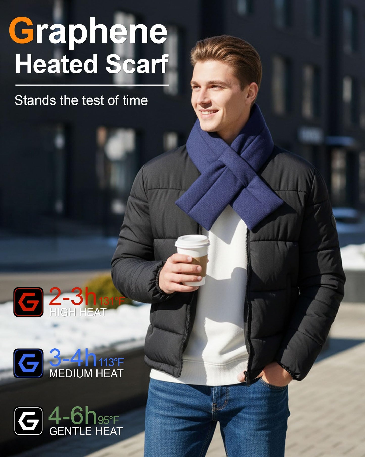 Wulcea Graphene Heated Scarf for Men Women 5V2A 6000mAh Fast Heating Long-Lasting Compact Battery