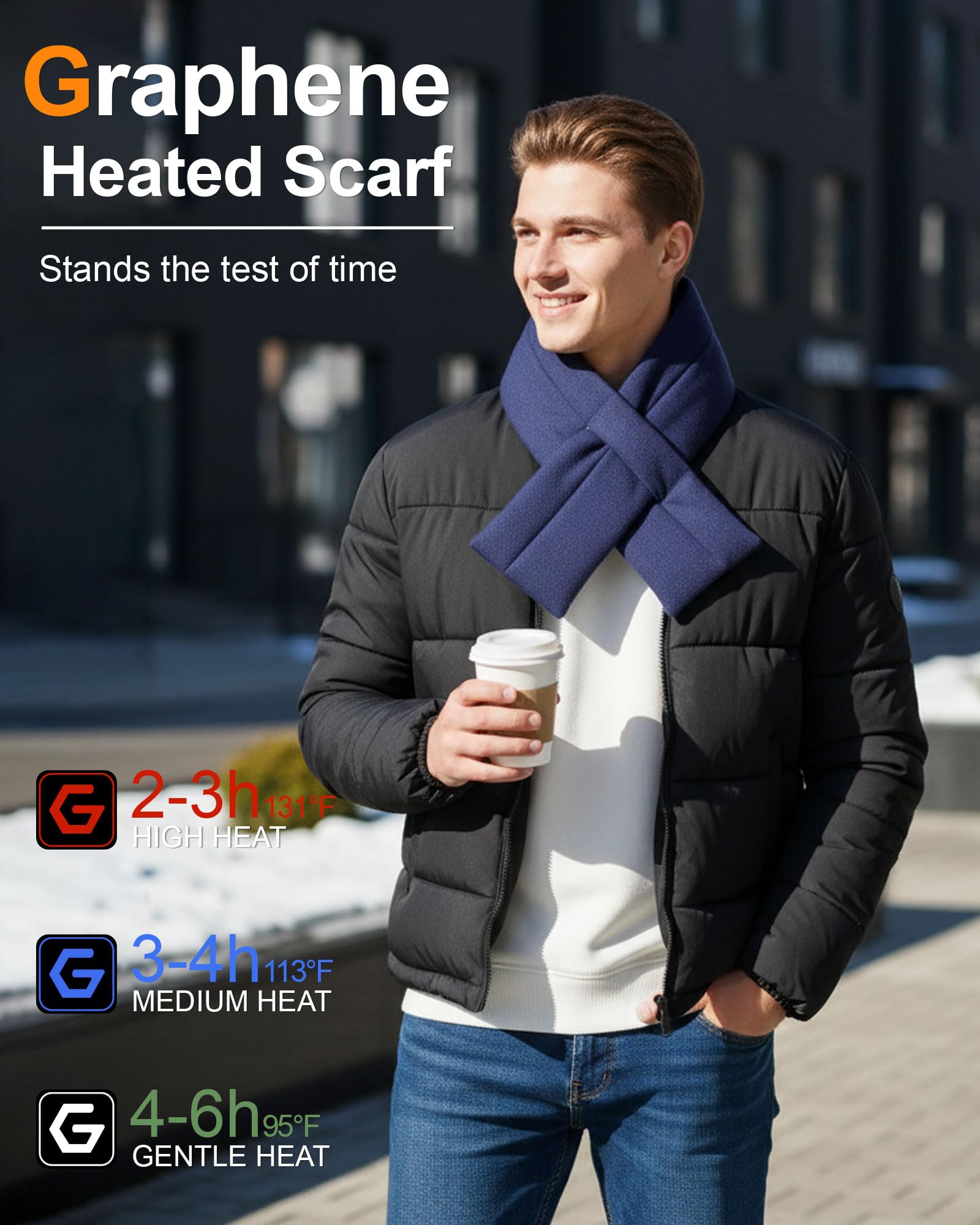 Wulcea Graphene Heated Scarf for Men Women 5V2A 6000mAh Fast Heating Long-Lasting Compact Battery