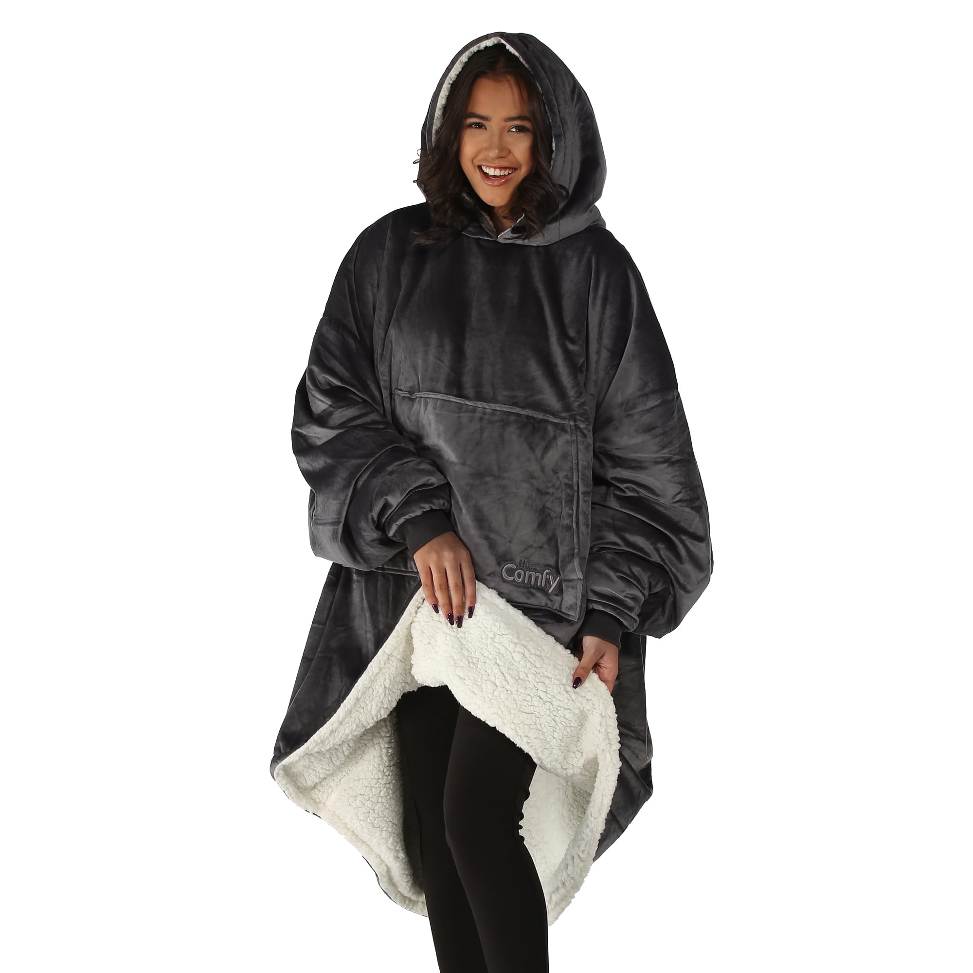 THE COMFY Original | Sherpa Lined Microfiber Fleece Wearable Blanket, Oversized Design with Hood and Pocket from Shark Tank