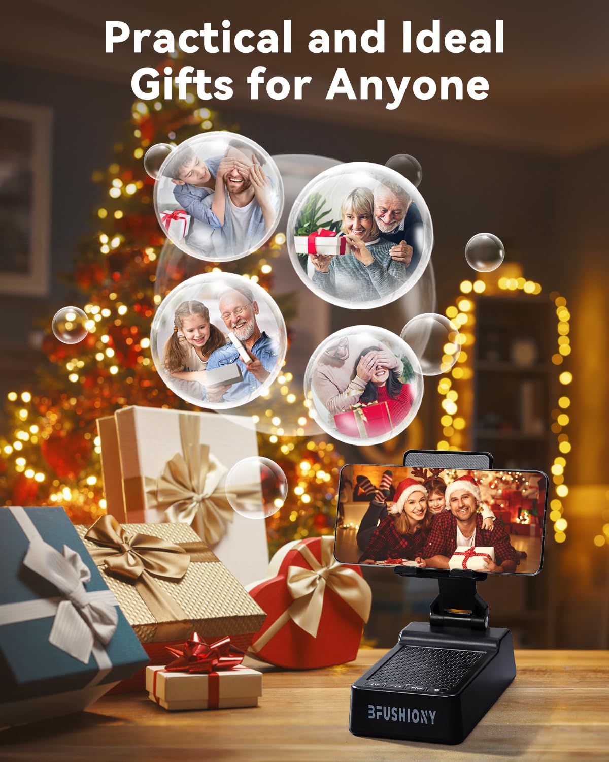 Gifts for Men Women - Cell Phone Stand with Bluetooth Speaker, Phone Holder with Charger (5000mAh), HD Surround Sound for Desk, Stocking Stuffers White Elephant Gift for Adults