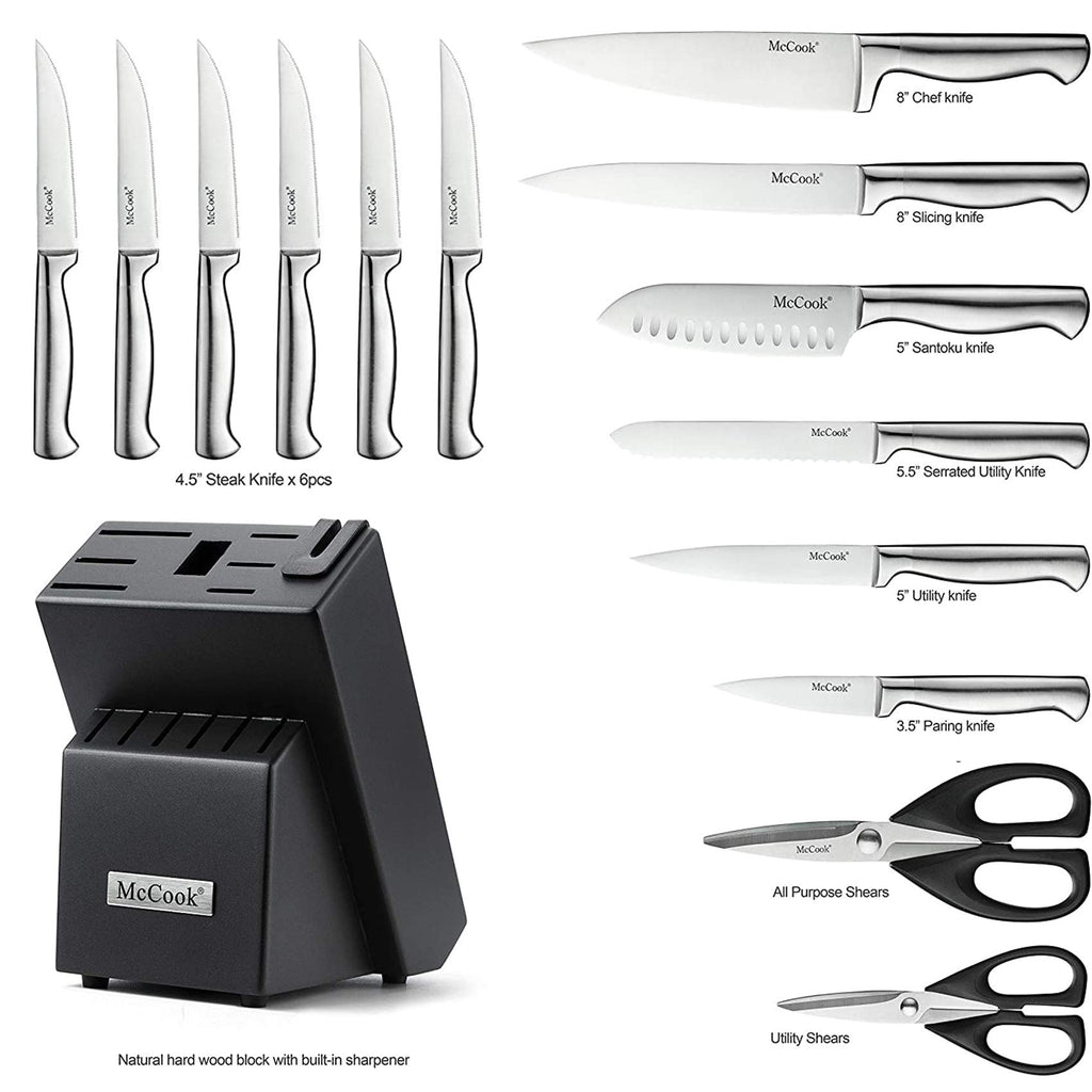 McCook® Knife Sets, German Stainless Steel Kitchen Knife Block Sets with Built-in Sharpener