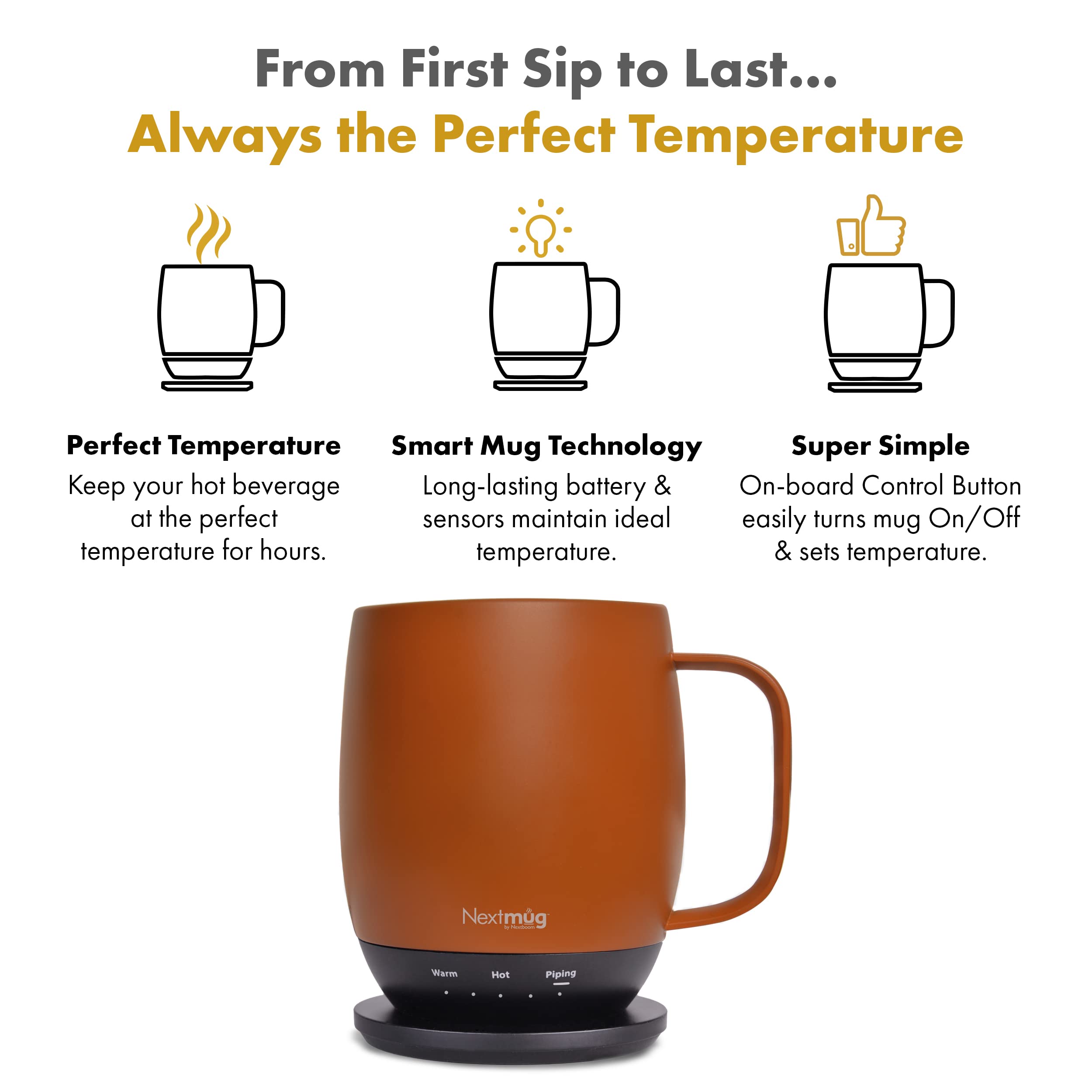 Nextmug - Temperature-Controlled, Self-Heating Coffee Mug (Black - 14 oz.)