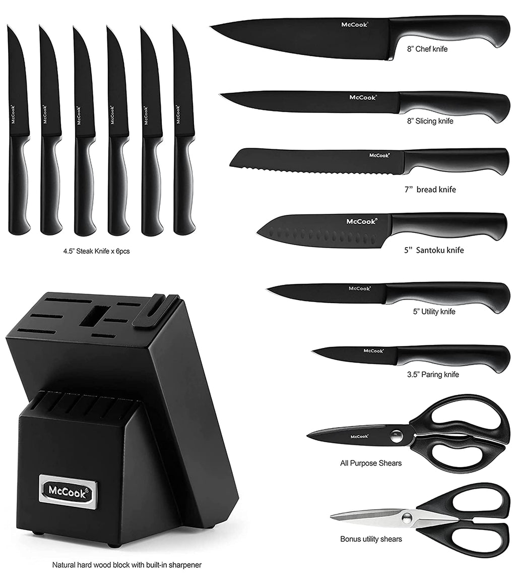 McCook® Knife Sets, German Stainless Steel Kitchen Knife Block Sets with Built-in Sharpener