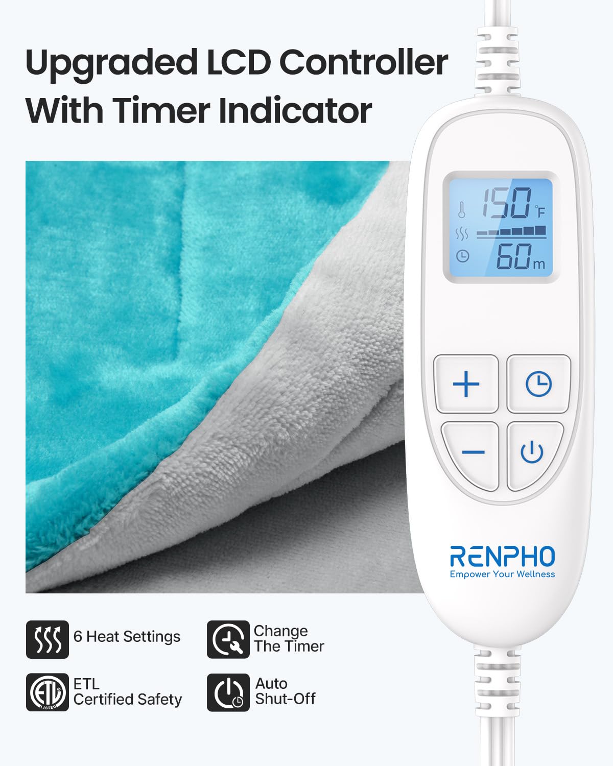 RENPHO Electric Heating Pad for Back, Birthday Christmas Gifts for Women Men Mom Dad Elderly, FSA Eligible Items Only List, Large Heat Pad for Neck Shoulders, 24"x33", ETL Certified, Gray