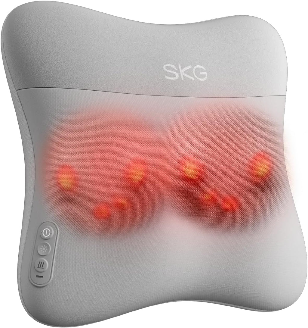 SKG Back Massager for Pain Relief Deep Tissue Cordless Back and Neck Massager Pillow with Dual Sided Heat VS500 Gifts for Men Women(Need to Restart After 15 min)