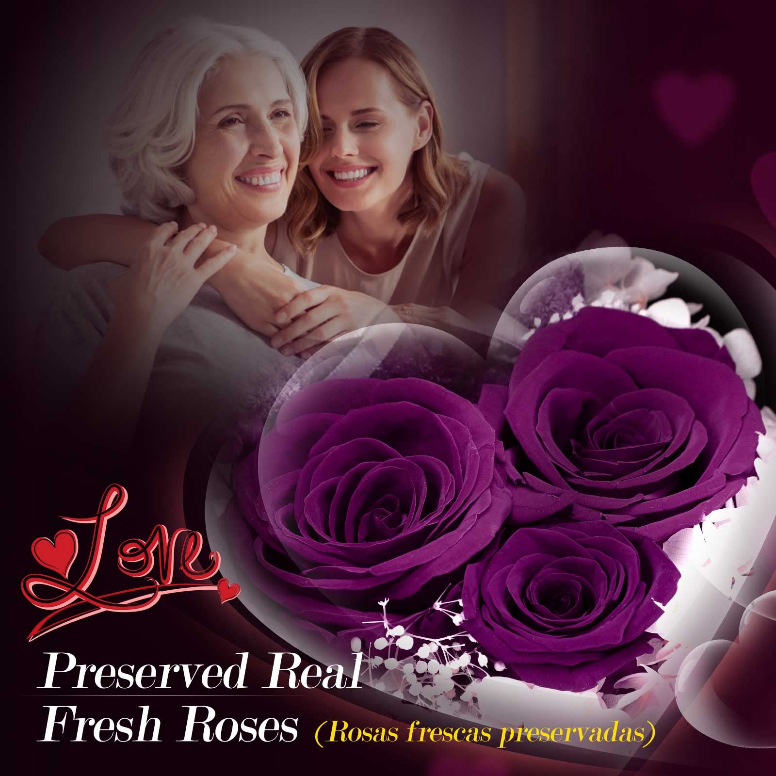 ADDWel Rose Gifts for Women Birthday Christmas - Preserved Real Roses Forever Red Flowers with I Love You in 100 Languages Necklace and Cute Moss Bear for Girlfriend Wife Mom Grandma