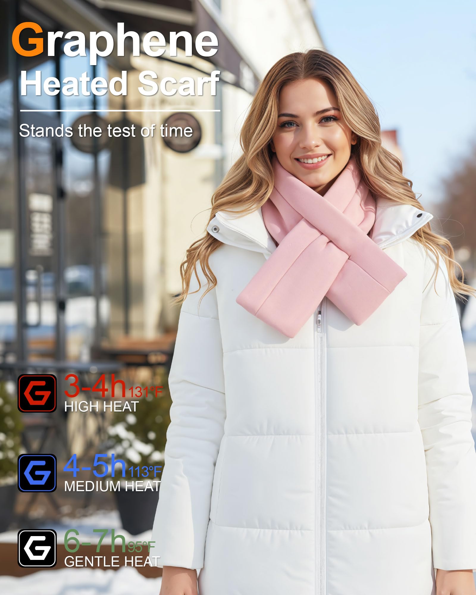 Wulcea Graphene Heated Scarf for Men Women 5V2A 6000mAh Fast Heating Long-Lasting Compact Battery