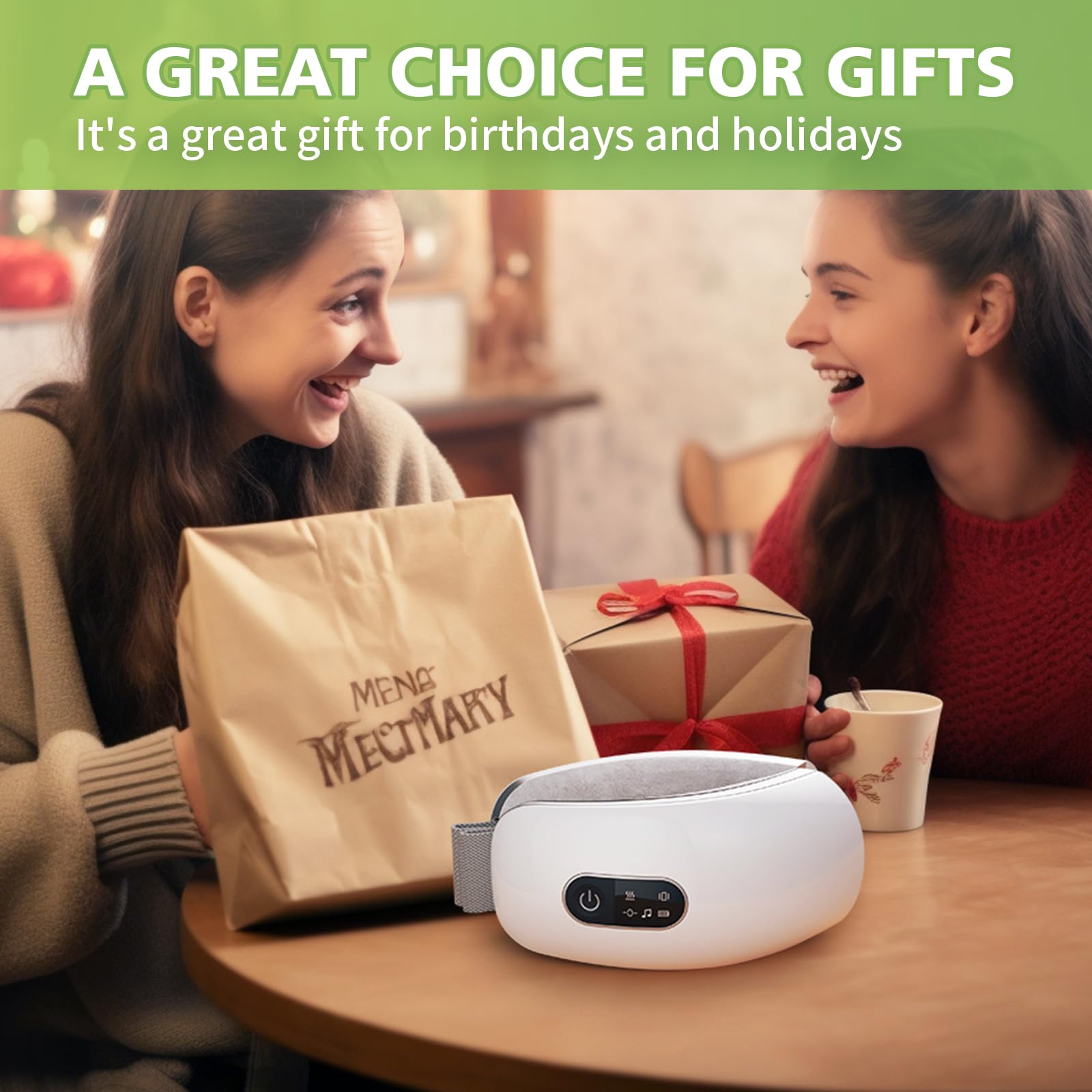 NOWWISH Eye Massager with Heat, Vibration and Bluetooth Music for Migraine Headache Eye Strain Relief, Cordless Heated Eye Mask with 4 Massage Modes, Relaxation -Christmas Gifts for Women Men -White