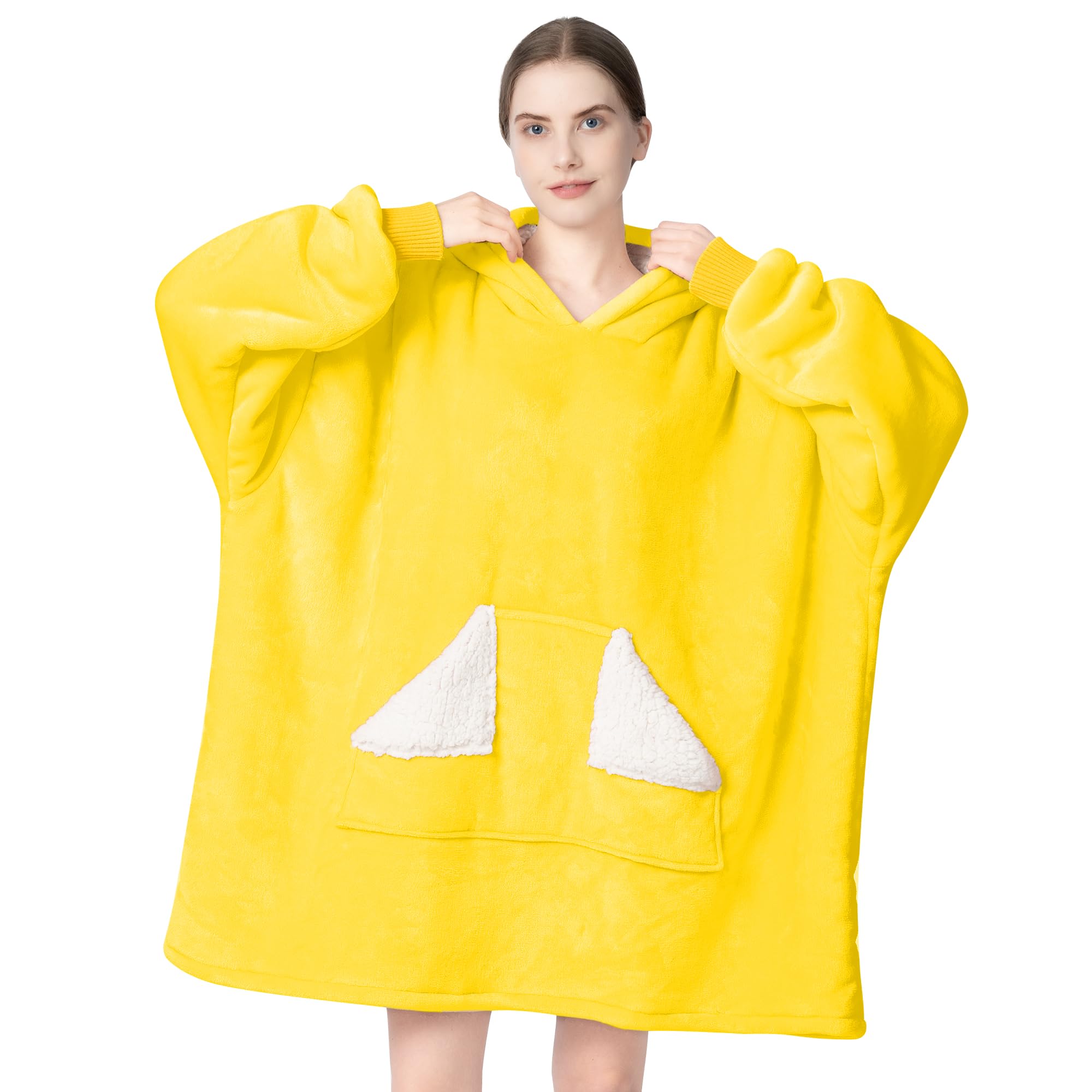 Touchat Wearable Blanket Hoodie, Oversized Sherpa Fleece Sweatshirt Blanket with Giant Hood Pocket and Sleeves for Adult, Warm & Cozy Grey Blanket Gifts for Women