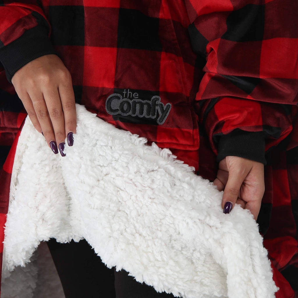 THE COMFY Original | Sherpa Lined Microfiber Fleece Wearable Blanket, Oversized Design with Hood and Pocket from Shark Tank