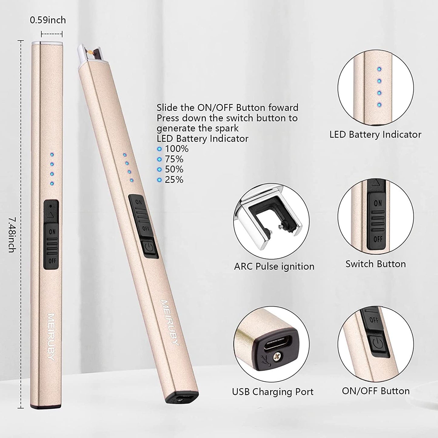 MEIRUBY Electric Candle Lighter, Christmas Stocking Stuffers Gifts for Women Mom Men Wife Sister, USB Arc Rechargeable Windproof Long Lighter for Candle BBQ Housewarming Birthday Gifts Idals