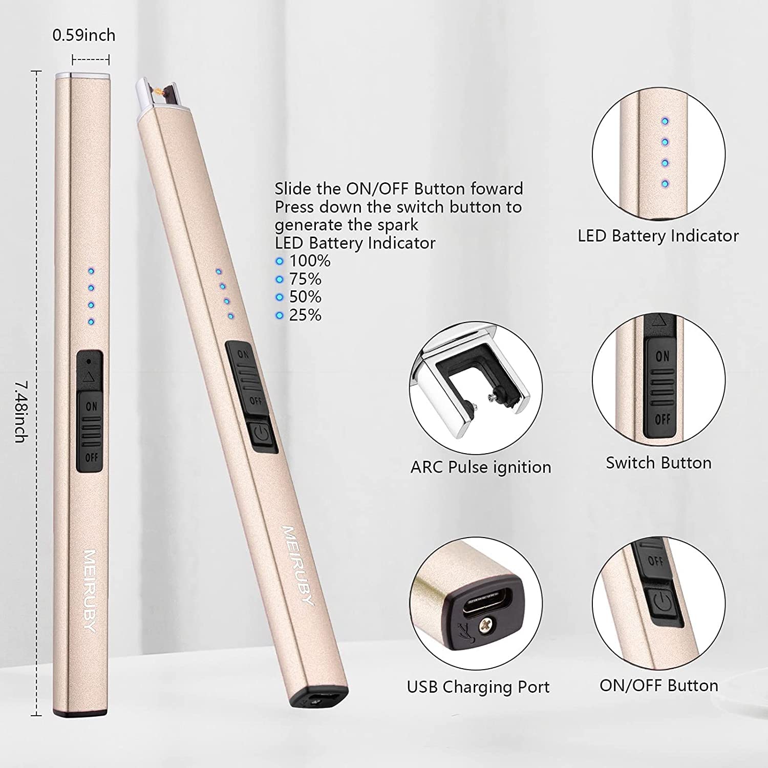 MEIRUBY Electric Candle Lighter, Christmas Stocking Stuffers Gifts for Women Mom Men Wife Sister, USB Arc Rechargeable Windproof Long Lighter for Candle BBQ Housewarming Birthday Gifts Idals