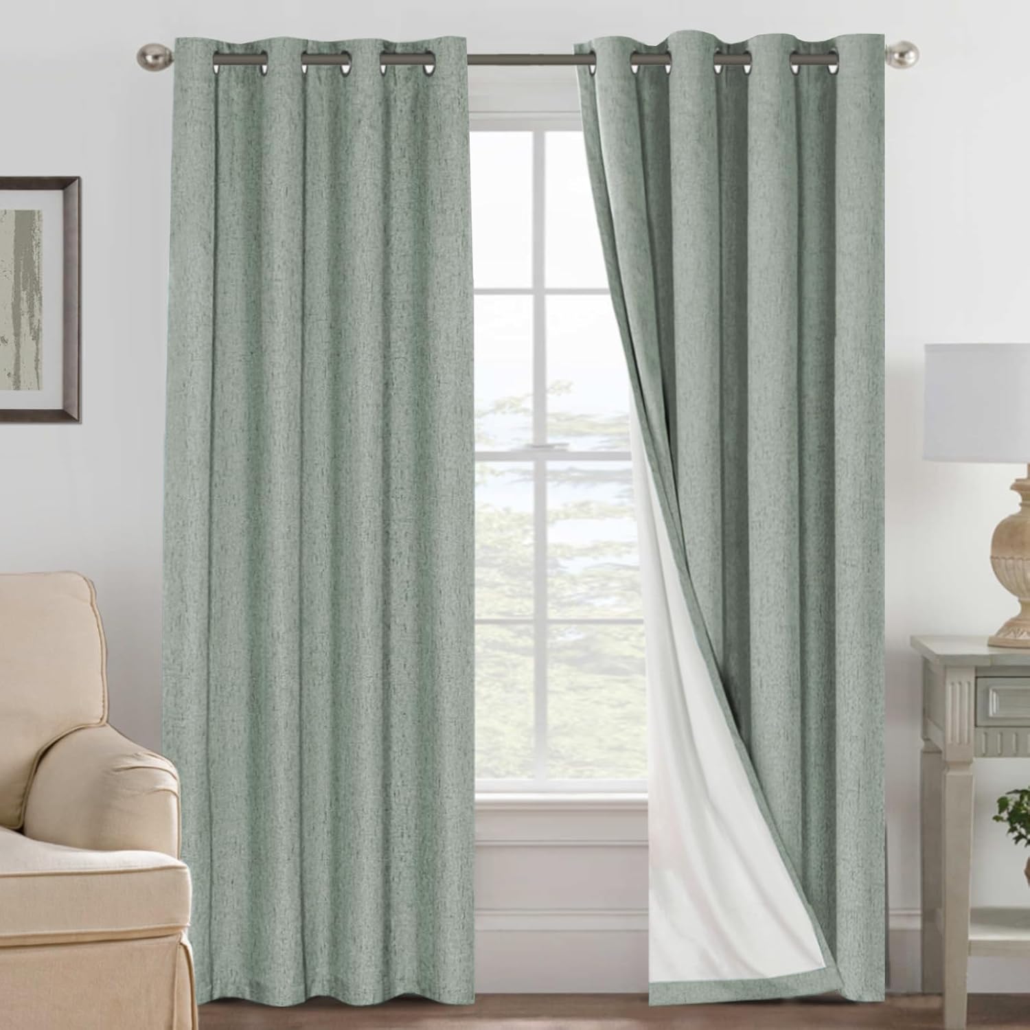 H.VERSAILTEX Linen 100% Blackout Curtains for Bedroom Full Light Blocking Curtains, Textured Window Curtain for Living Room 84 inch Grommet, Energy Efficient Curtains White Liner(2 Panels, Natural)