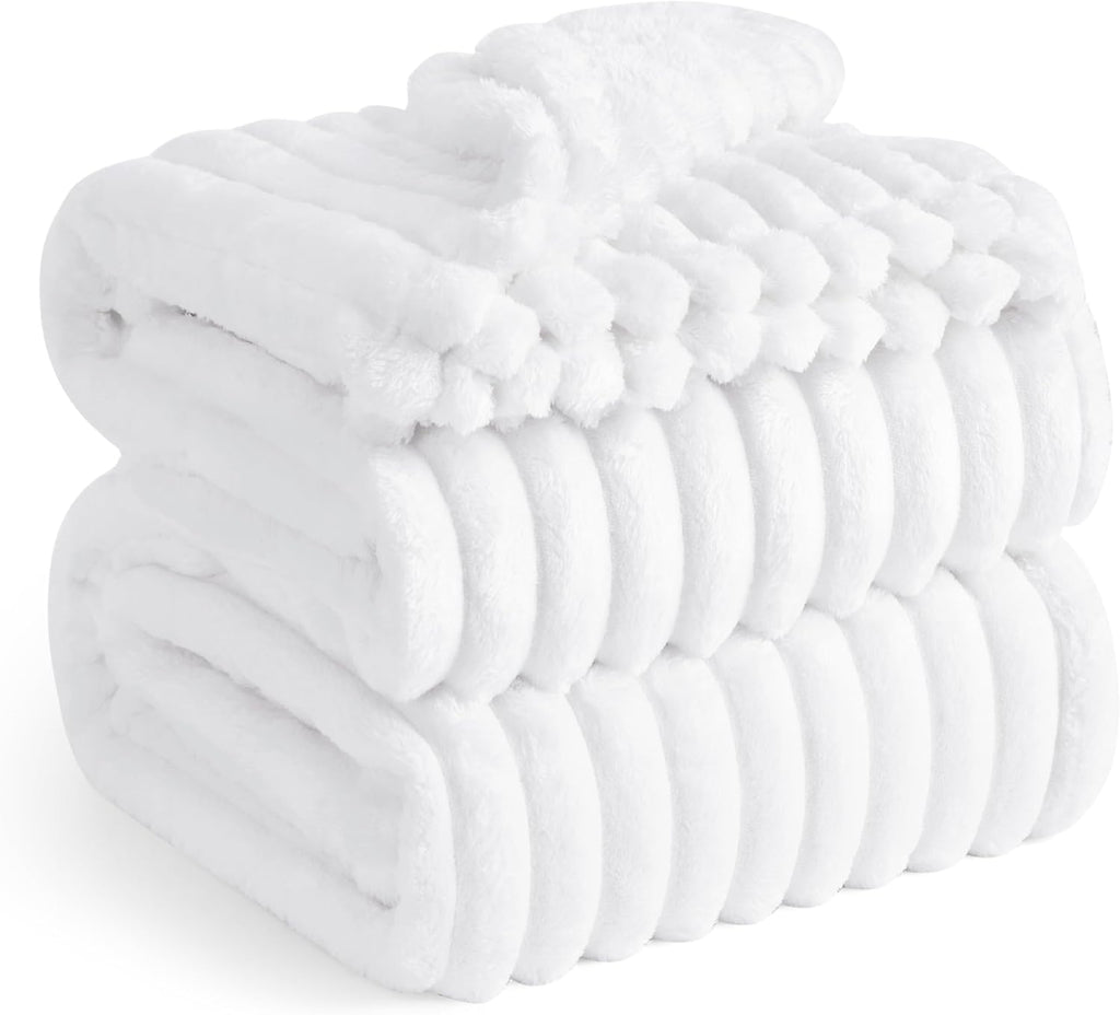 Bedsure GentleSoft White Throw Blanket for Couch - Cozy Blanket for Women, Cute Fleece Throw for Girls, Christmas Birthday Gifts for Women Men Teen, Room Home Boho Fall Decor, Off White, 50x60 Inches