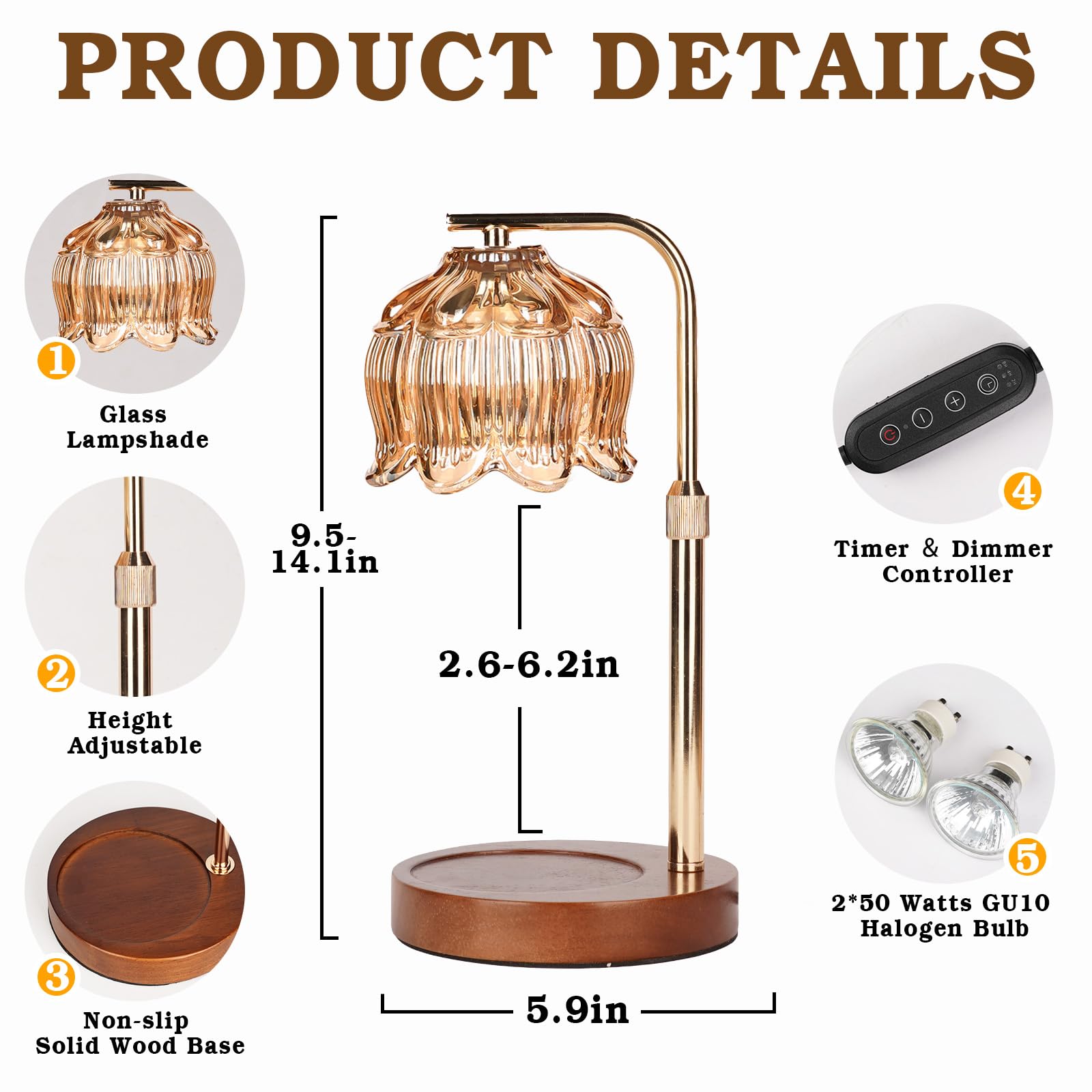 Flower Candle Warmer Lamp with Timer, Dimmable Candle Lamp Warmer, Christmas Birthday Gift for Women Mom, House Warming for New Home Decor, Lotus Wax Melt Warmer for Jar Candles