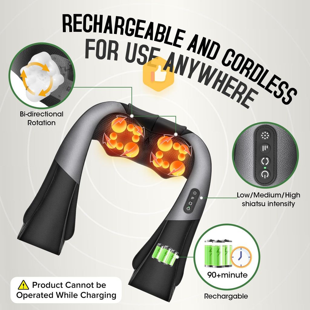 AERLANG Shiatsu Back and Neck Massager, Back Massager Deep Tissue Kneading Neck and Shoulder Massage with Heat, Electric Massage Pillow Fathers Day Gift Ideas from Daughter Son(NOT Cordless)