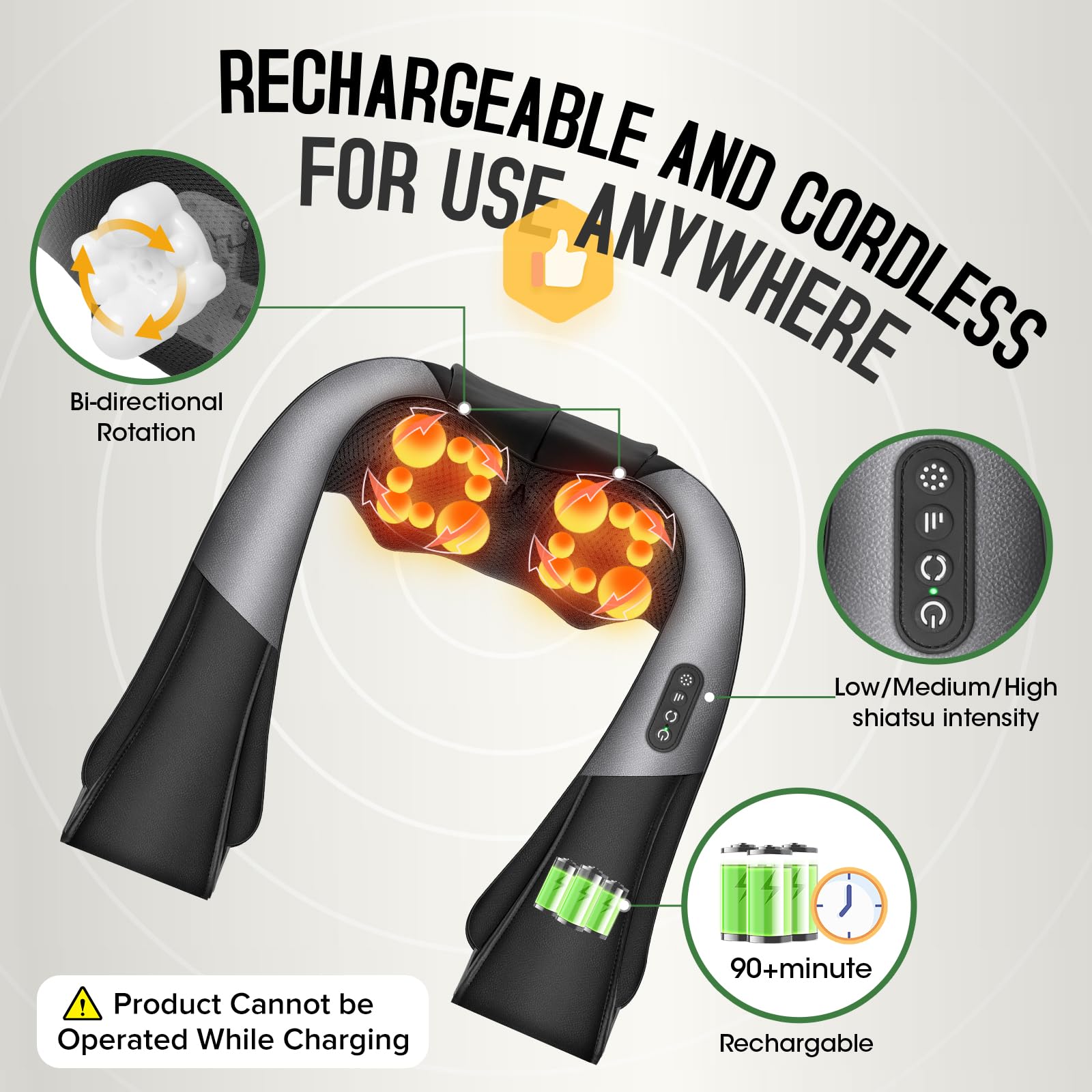 AERLANG Shiatsu Back and Neck Massager, Back Massager Deep Tissue Kneading Neck and Shoulder Massage with Heat, Electric Massage Pillow Fathers Day Gift Ideas from Daughter Son(NOT Cordless)