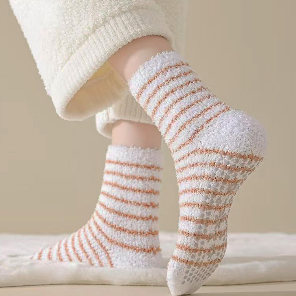 HUGSWEET 6 Pairs Thick Fuzzy Socks with Grip Cozy Non Slip Hospital Socks Home Fluffy Warm Slipper Socks Gifts for Women