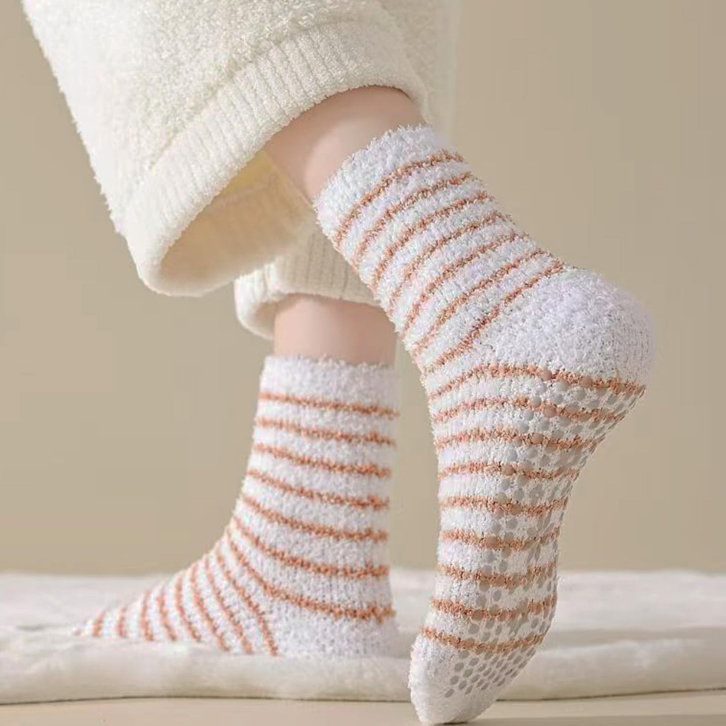 HUGSWEET 6 Pairs Thick Fuzzy Socks with Grip Cozy Non Slip Hospital Socks Home Fluffy Warm Slipper Socks Gifts for Women