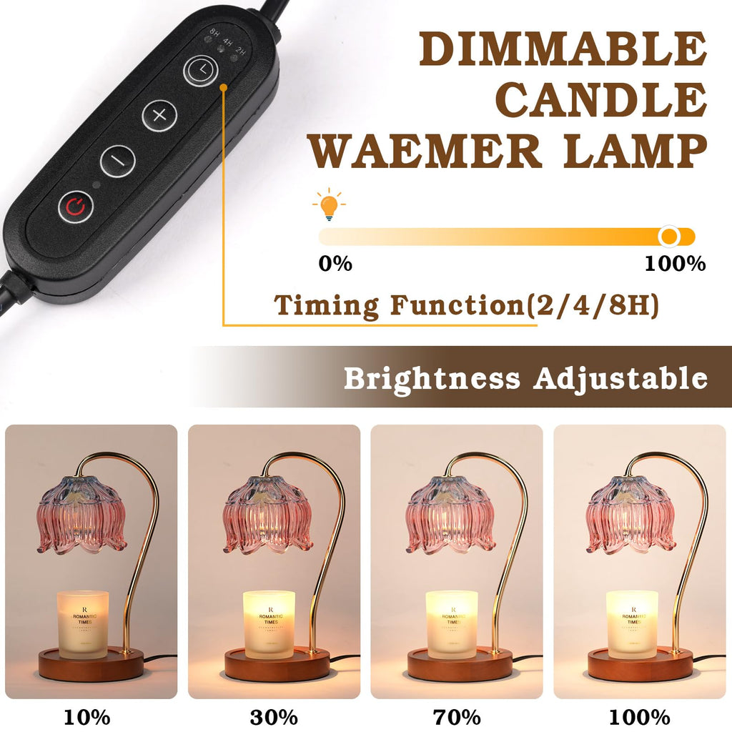 Flower Candle Warmer Lamp with Timer, Dimmable Candle Lamp Warmer, Christmas Birthday Gift for Women Mom, House Warming for New Home Decor, Lotus Wax Melt Warmer for Jar Candles