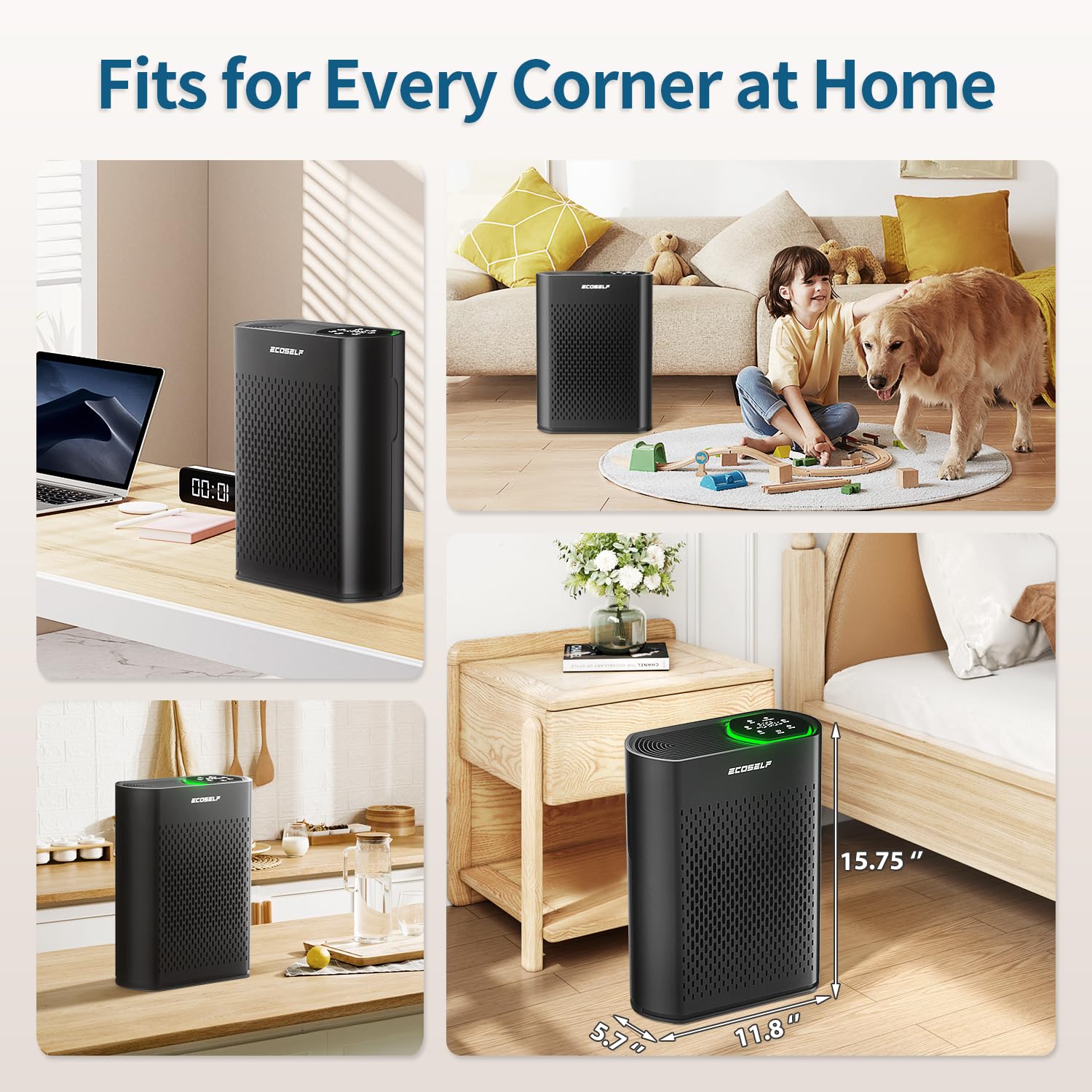 Air Purifiers for Home Large Room Up to 2400 Ft², Powerful HEPA Air Purifier with PM 2.5 Air Quality Display 20dB Sleep Mode, Air Purifiers for Bedroom Office Living Room HAP602 White